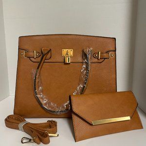 Brown Vegan Faux Leather Purse with matching wallet
